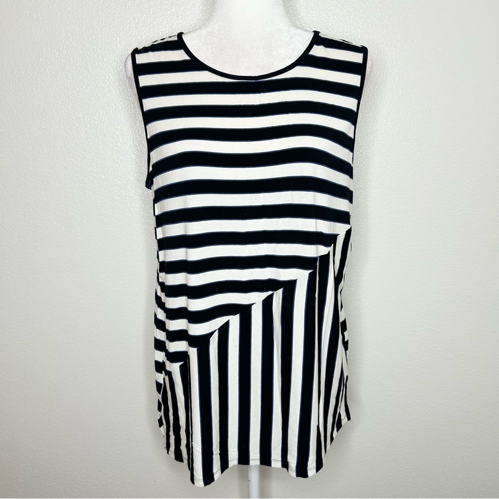 Vince Camuto Womens Black & White Striped Knit Tank Top Size M White
